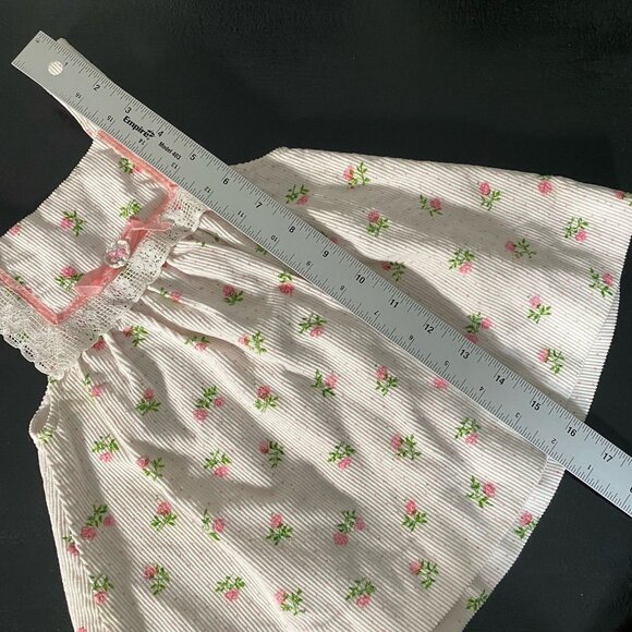 Vintage Tiny Tots Baby Girl Dress 6-12M White Corduroy Dainty Pink Flowers Lace - Picture 9 of 9
